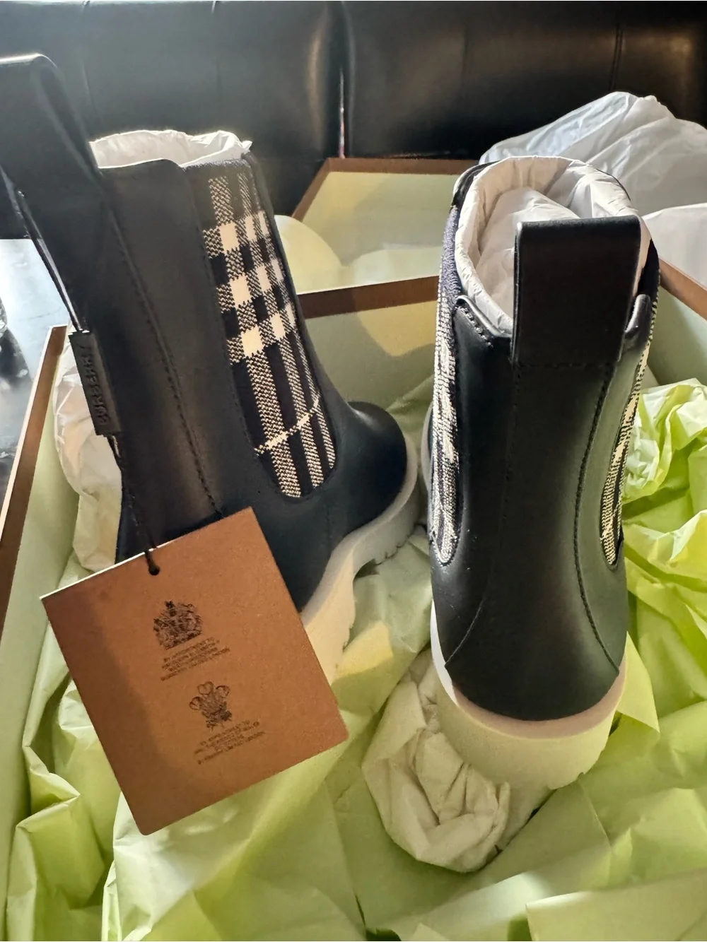 Brand new never worn Burberry Kids' Dearington Check Chelsea Boot
